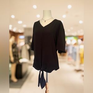 Black Short Sleeve Tie Front Top